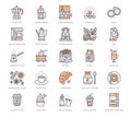 Coffee to go line icon set. Croissant, cupcake, coffeemaker, french press, espresso, turkish, cocktail minimal vector