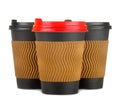 coffee to go. Several paper coffee cups on a white isolated background.