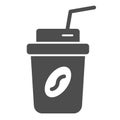 Coffee to go solid icon. Coffee takeaway vector illustration isolated on white. Coffee in paper cup glyph style design Royalty Free Stock Photo