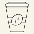 Coffee to go thin line icon. Disposable cup vector illustration isolated on white. Coffe takeaway outline style design Royalty Free Stock Photo