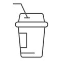 Coffee to go thin line icon. Iced coffee vector illustration isolated on white. Coffee in paper cup outline style design Royalty Free Stock Photo