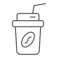 Coffee to go thin line icon. Coffee takeaway vector illustration isolated on white. Coffee in paper cup outline style Royalty Free Stock Photo