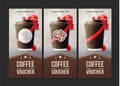 Coffee to Go Vouchers. Coffee Ripple Cup with a Red Ribbon. Vector EPS10