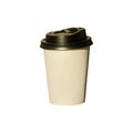 Coffee to go on a white background isolated. Brown kraft paper cup with black lid, lifestyle concept Royalty Free Stock Photo