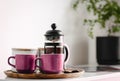 Coffee tray on desk. White background