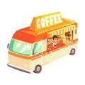 Coffee truck, cafe on wheels colorful vector Illustration