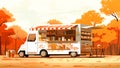 Coffee truck in park autumn season