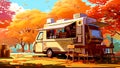 Coffee truck in park autumn season