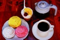 coffee and Turkish delights on the table Royalty Free Stock Photo