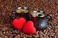 Coffee and two red hearts Royalty Free Stock Photo