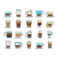 Coffee Types Energy Morning Drink Icons Set Vector .