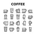 Coffee Types Energy Morning Drink Icons Set Vector