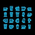 Coffee Types Energy Morning Drink neon glow icon illustration