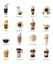 Coffee types vector flat icons set vector design illustration