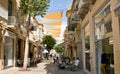 Coffee under blind in the alley in Nicosia, Cyprus. Royalty Free Stock Photo