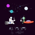 Coffee Universe Space extraterrestrial Star astronaut moon rainbow travel cosmos astronomy graphic design typography element. Hand