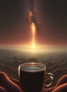 Coffee in the universum. Fantasy background.