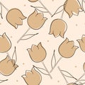 Coffee vanilla color tulips seamless pattern