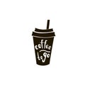 Coffee with a vector drawing icon logo of a coffee house cappuccino cafe restaurant chalkboard black calligraphy on a white backgr