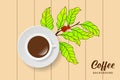 Coffee vector illustration. Coffee cup background design with coffee tree illustration. Paper art