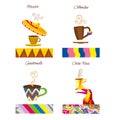 Coffee vector logo. Cafe emblem. Coffees of the world label illustrations