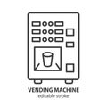 Coffee vending machine line icon. Automatic dispenser with tea and coffee. Drink maker. Editable stroke. Vector illustration