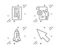 Coffee vending, Settings blueprint and Rocket icons set. Mouse cursor sign. Vector