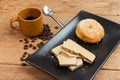 Coffee and wafer stick and donuts sugar Royalty Free Stock Photo