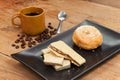 Coffee and wafer stick and donuts sugar Royalty Free Stock Photo