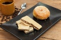 Coffee and wafer stick and donuts sugar Royalty Free Stock Photo