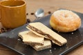 Coffee and wafer stick and donuts sugar Royalty Free Stock Photo