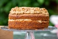 A Coffee and Walnut Cake on a Cake Stand for Afternoon Tea Royalty Free Stock Photo