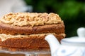 A Coffee and Walnut Cake on a Cake Stand for Afternoon Tea Royalty Free Stock Photo