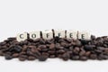 COFFEE white cube text AND coffee beans background