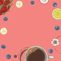 Pink Card with Coffe and Fruits