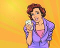 Retro lady with glass of water. Vector Illustration In Retro Vintage Pop Art Comic Style Royalty Free Stock Photo