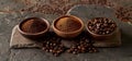 The Coffee in Wooden Bowls.AI generated image Royalty Free Stock Photo