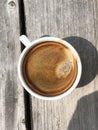 Coffee on a wooden table top view