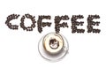 Coffee word with coffee bean and coffee cup Royalty Free Stock Photo