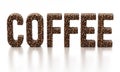 Coffee word consisting of roasted coffee beans. 3D illustration