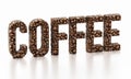 Coffee word consisting of roasted coffee beans. 3D illustration