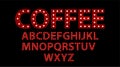 Coffee word. Red letters with luminous glowing lightbulbs. Vector typography words design. Template type font for poster Royalty Free Stock Photo