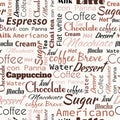 Coffee words, tags. Seamless pattern Royalty Free Stock Photo