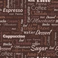 Coffee words, tags. Seamless pattern Royalty Free Stock Photo