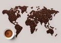 Coffee world map with coffee cup Royalty Free Stock Photo