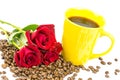 Coffeebeans cup roses 4 Royalty Free Stock Photo