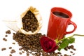 Coffeebeans cup roses Royalty Free Stock Photo