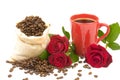 Coffeebeans cup roses 2 Royalty Free Stock Photo
