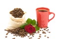 Coffeebeans cup roses 3 Royalty Free Stock Photo