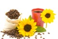 Coffeebeans cup sunflower Royalty Free Stock Photo